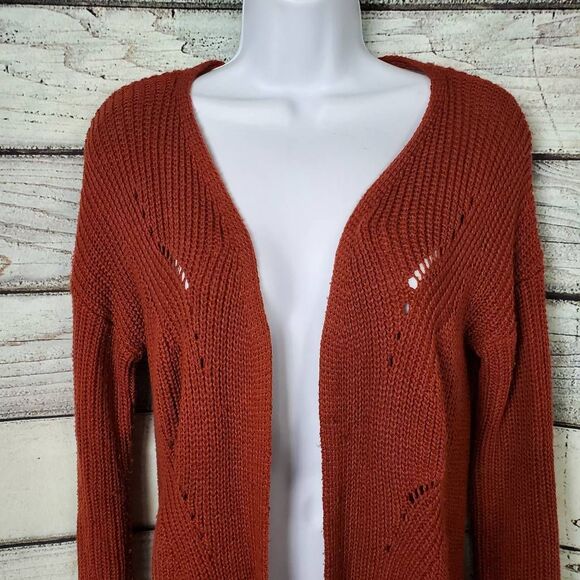 Cyrus C Collection Women’s Rust Open Front Knit Cardigan Small Criss Cross Back - Picture 2 of 8